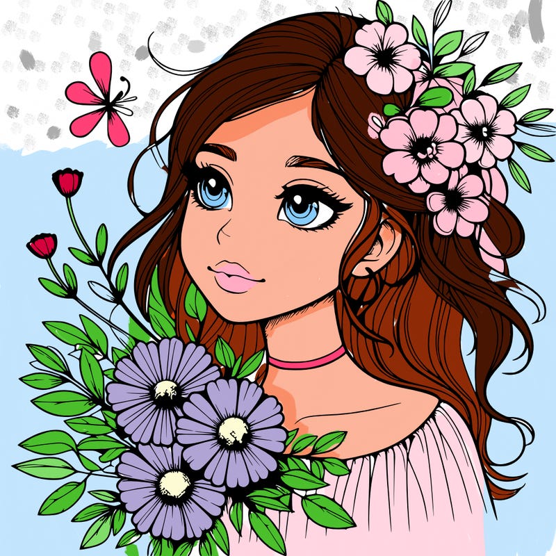 realistic girl with flowers