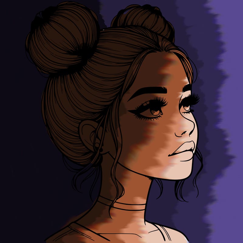 realistic girl with buns on the top of her head