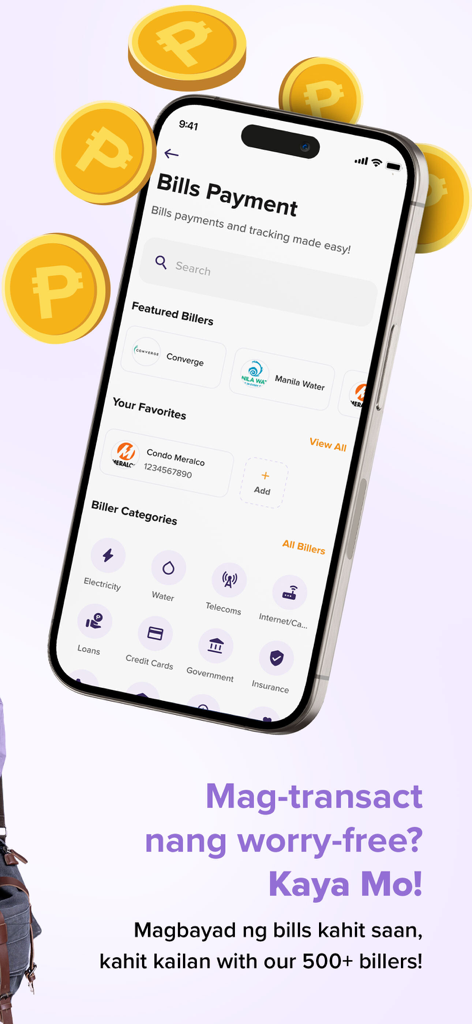 UnionDigital Bank (UD) - UnionDigital Bank app screen for paying utility and service bills in the Philippines.