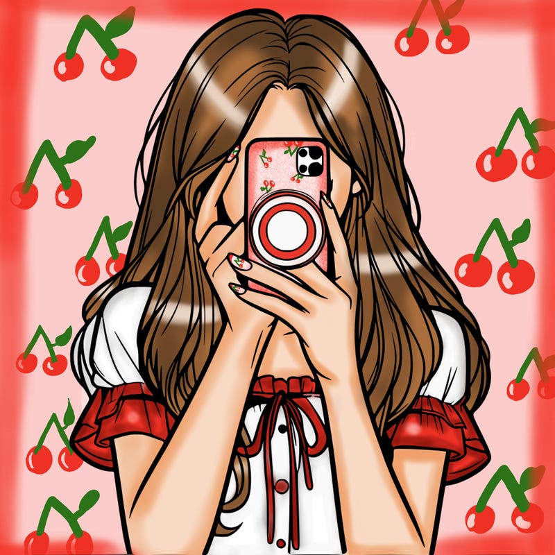 a realistic girl holding her phone taking pictures