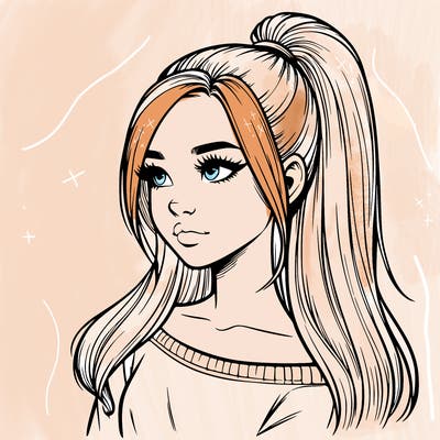 realistic girl with a high ponytail