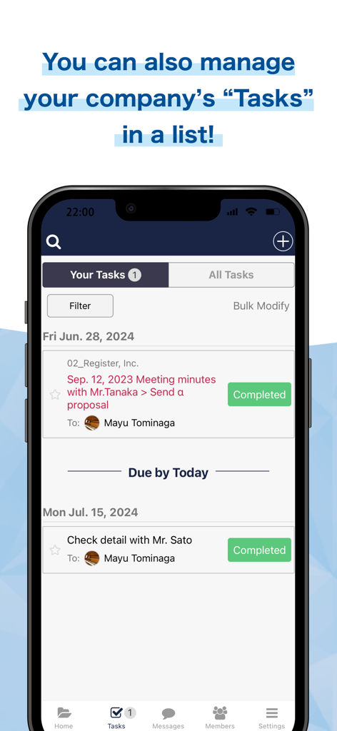 Stock-Info management app - La interfaz de gestión de tareas de la aplicación Stock que muestra una lista sencilla de tareas de la empresa y fechas de vencimiento.
