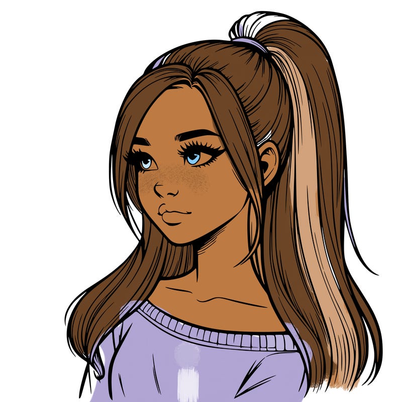 realistic girl with a high ponytail