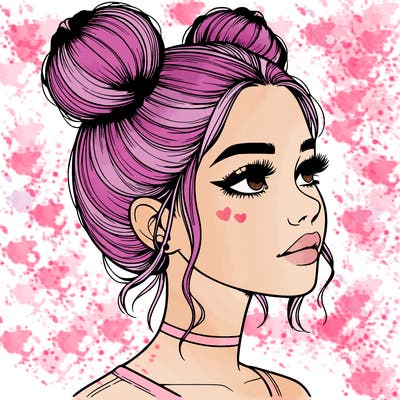realistic girl with buns on the top of her head