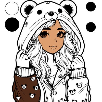 realistic girl in a animal pjs hoodie
