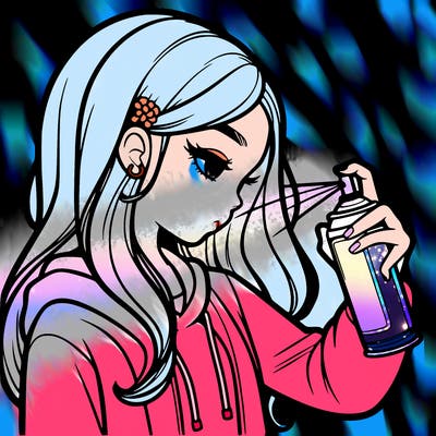 a realistic girl spray painting