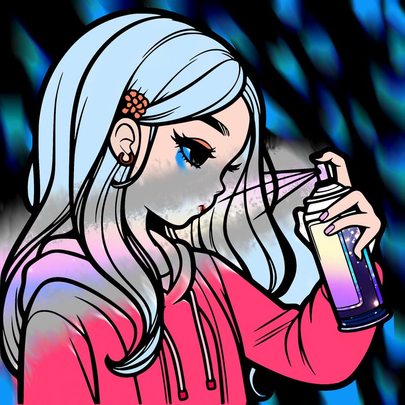 a realistic girl spray painting