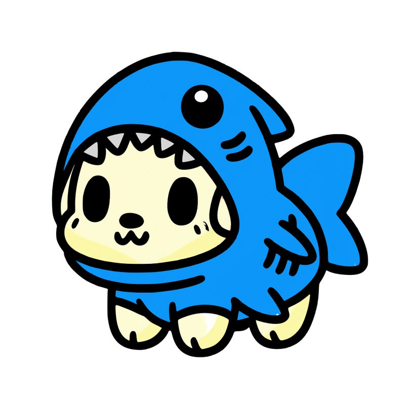 cute dog wearing a shark costume