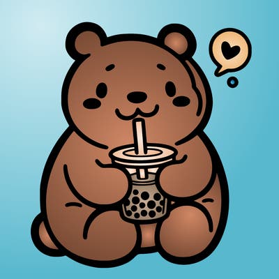 bear drinking boba tea