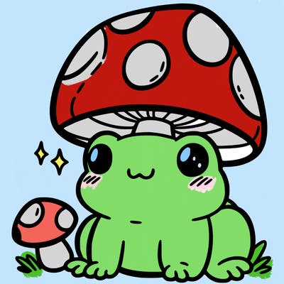 a cute frog with a mushroom hat