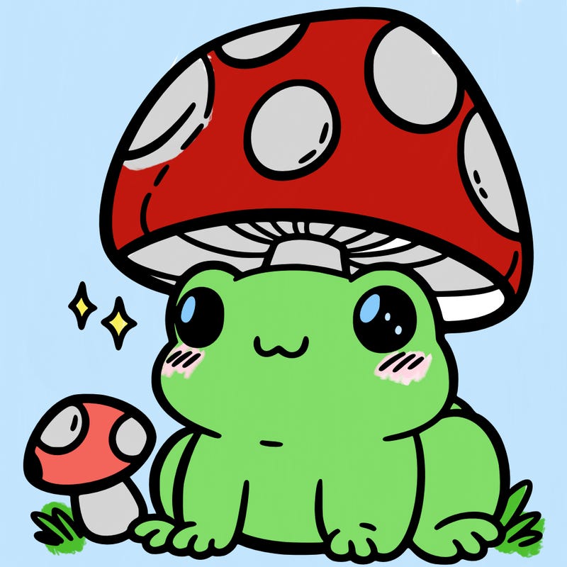 a cute frog with a mushroom hat