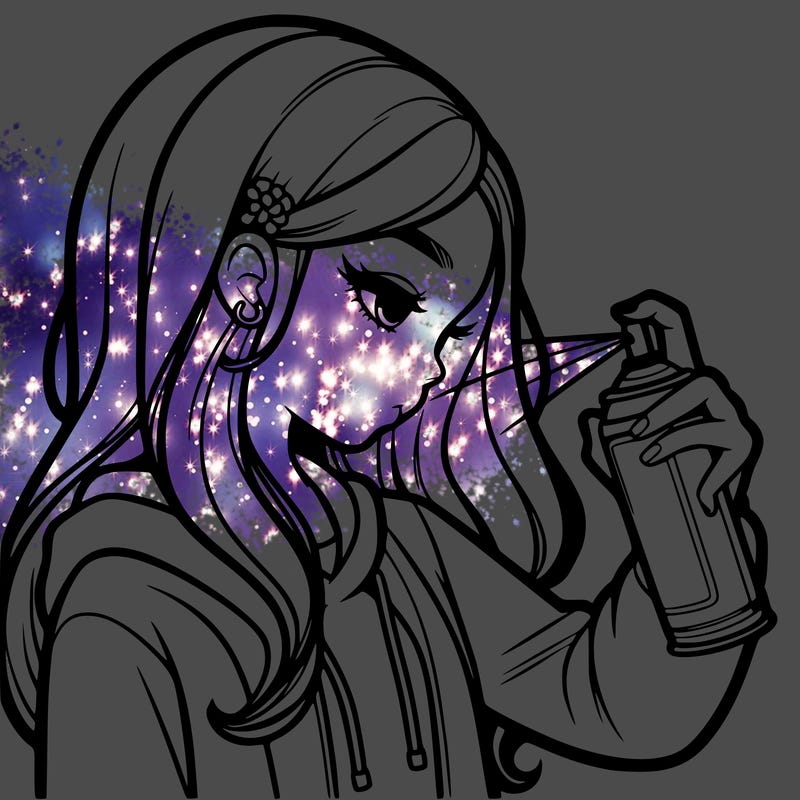 a realistic girl spray painting