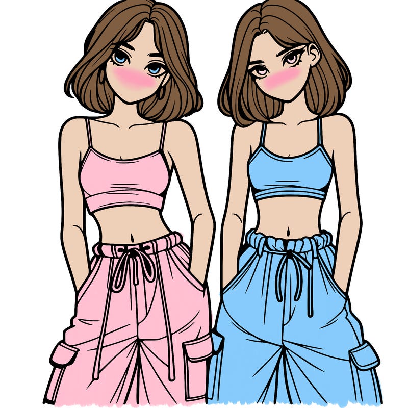 two girls with crop top with baggy pants