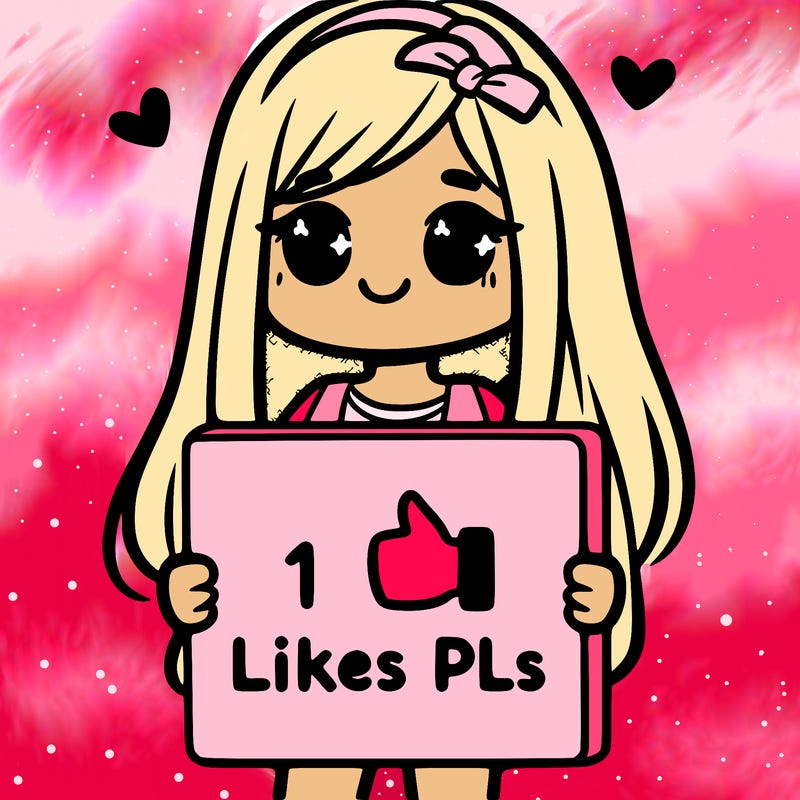 girl holding a sign saying 10 likes pls