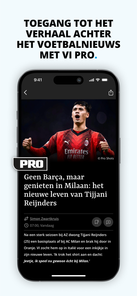 VI | Voetbal International - A mobile screenshot of a VI PRO football news article about Tijjani Reijnders.