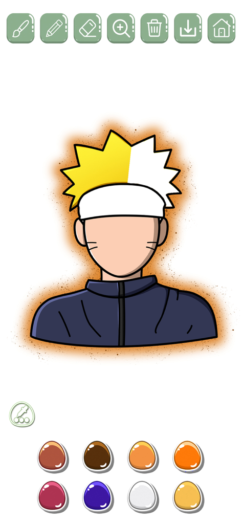 Manga & Anime coloring book - Manga and anime coloring app interface with a ninja character being colored
