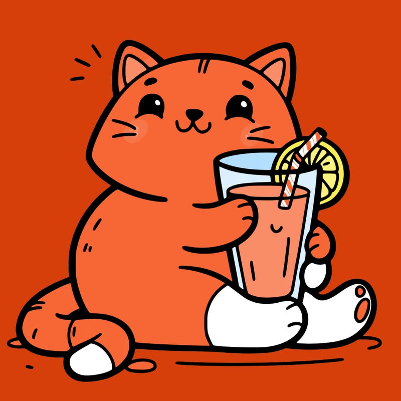 cat with orange juice