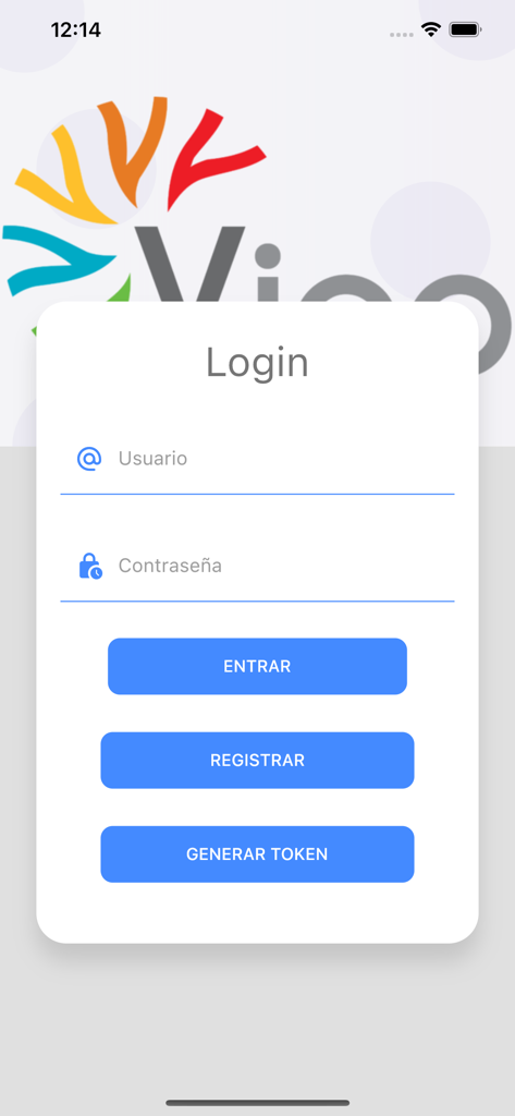Vipp App - Interfaz de inicio de sesión para la aplicación financiera Vipp con campos de entrada de nombre de usuario y contraseña y un botón de registro