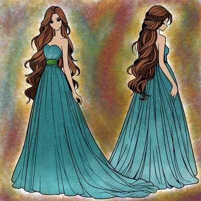 realistic woman with long flowing dress