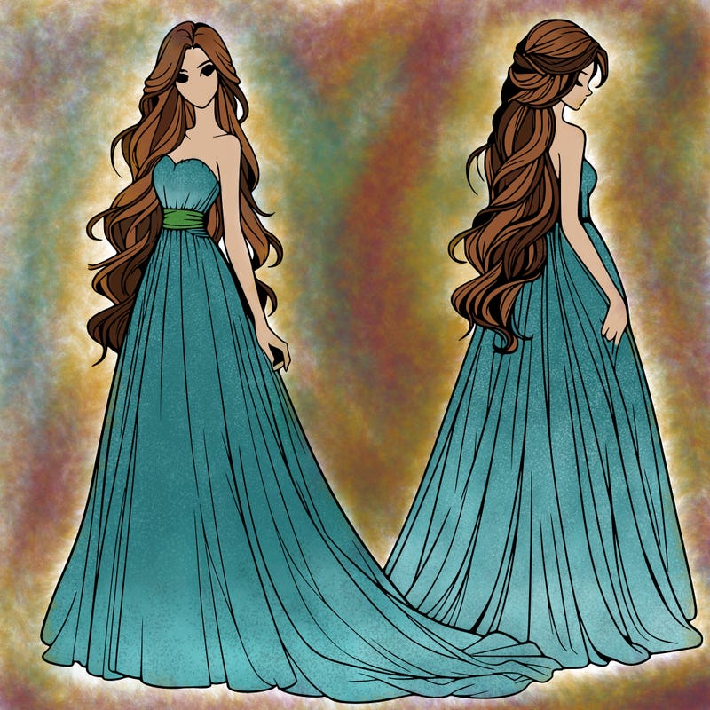 realistic woman with long flowing dress