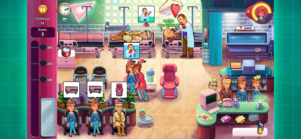 Heart's Medicine Hospital Heat - Juego de Hearts Medicine Hospital Heat mostrando una escena de hospital de gestión del tiempo médica