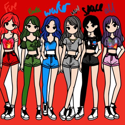 a group of girls wearing crop tops and shorts