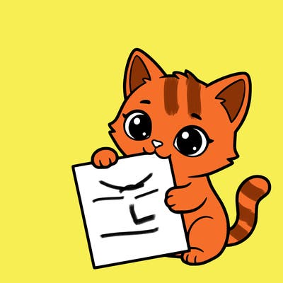 a small cat with a blank sheet of paper in its hand. the cat is sooooooo cute!