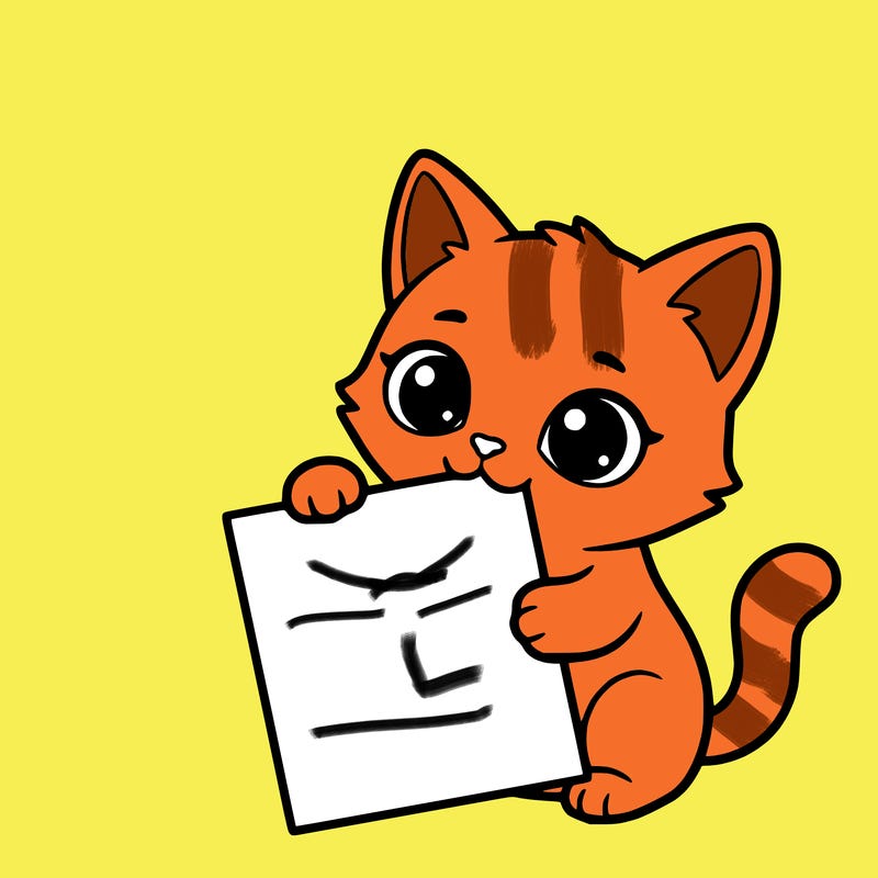 a small cat with a blank sheet of paper in its hand. the cat is sooooooo cute!