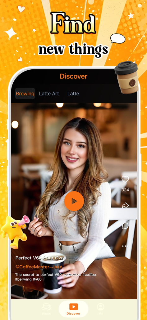 Sophee - Sophee app discover screen displaying short-form coffee brewing video tutorials