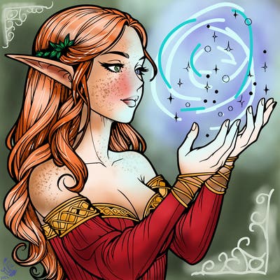 realistic elf girl doing magic