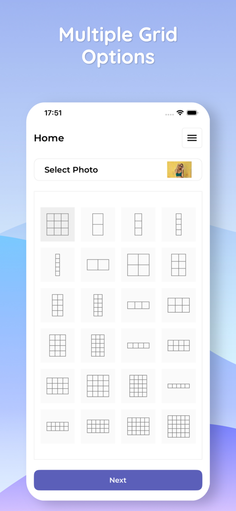 Photo Layout Maker - Grid Post - Tela do aplicativo móvel mostrando vários modelos de layout de grade para divisão de fotos