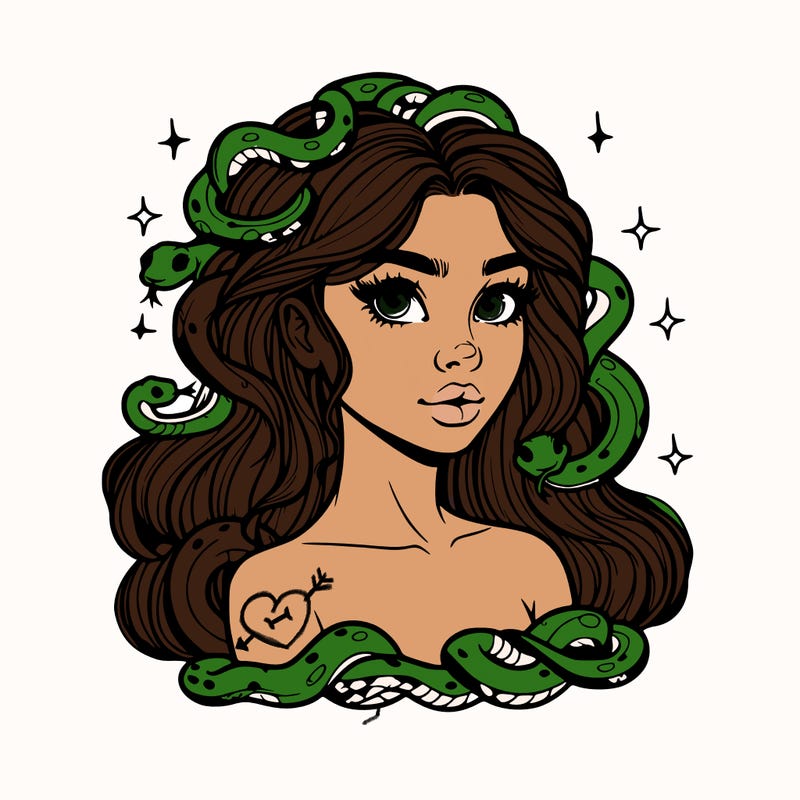 realistic girl with snakes as hair