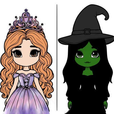 two realistic girls one princess one witch