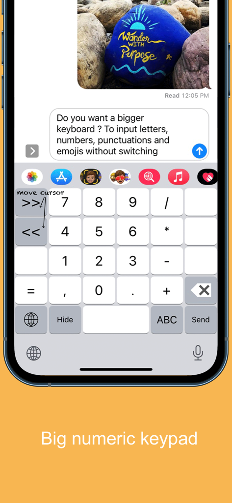 Large numeric keypad interface for the Highlighted Large Keyboard mobile app