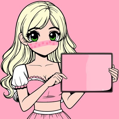 realistic pretty girl holding blank sign