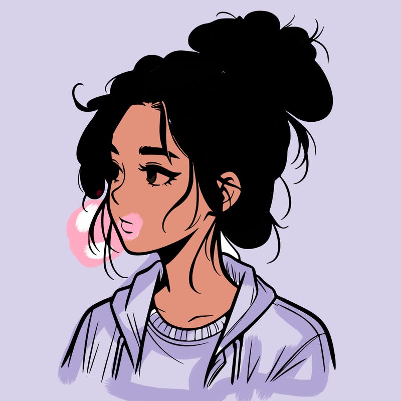realistic teenage girl with a messy bun