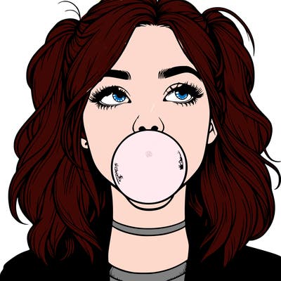 realististic girl blowing bubble -gum