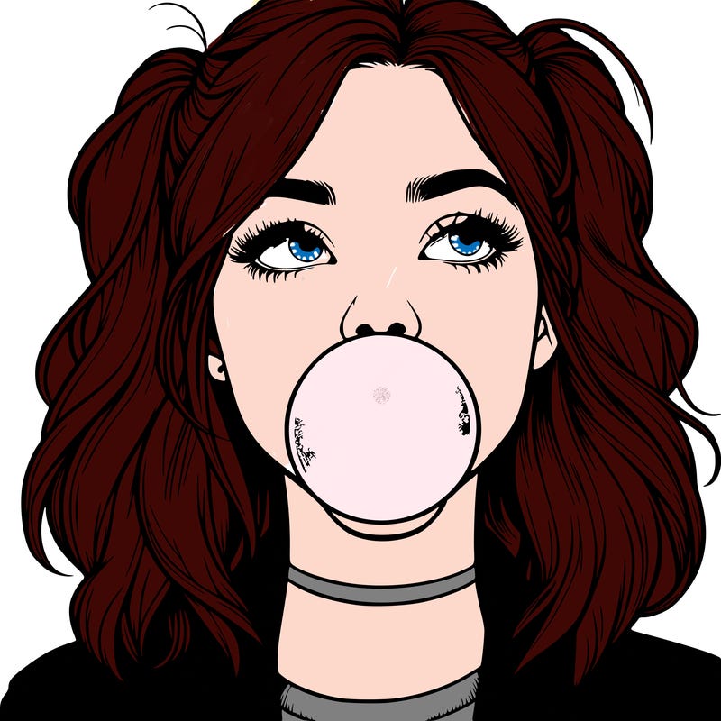 realististic girl blowing bubble -gum