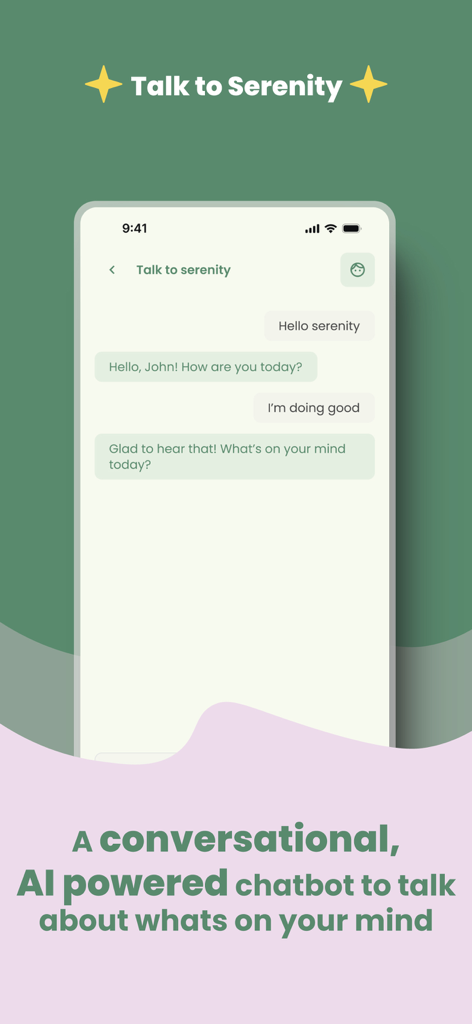 A conversational interface showing an AI-powered therapist chatbot providing mental health support