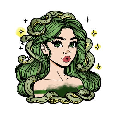 realistic girl with snakes as hair