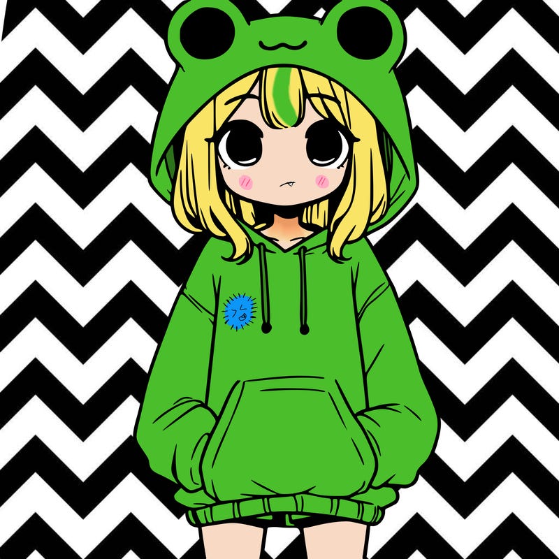 girl with baggy sweatshirt and frog hood