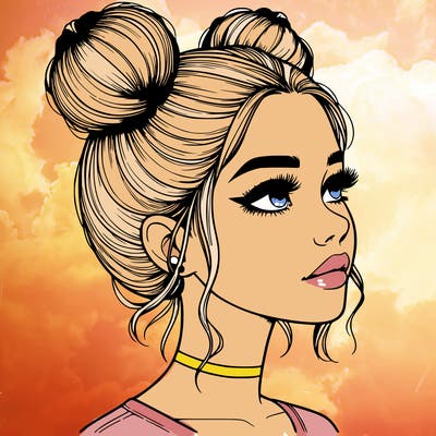 realistic girl with buns on the top of her head