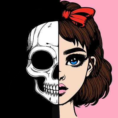 realistic girl with half skull mask