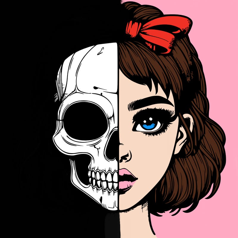 realistic girl with half skull mask