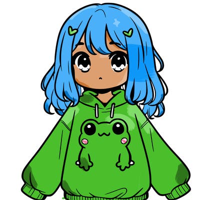 girl wearing frogging sweatshirt