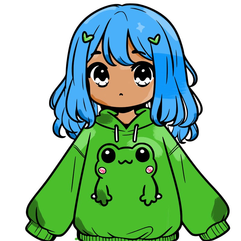girl wearing frogging sweatshirt