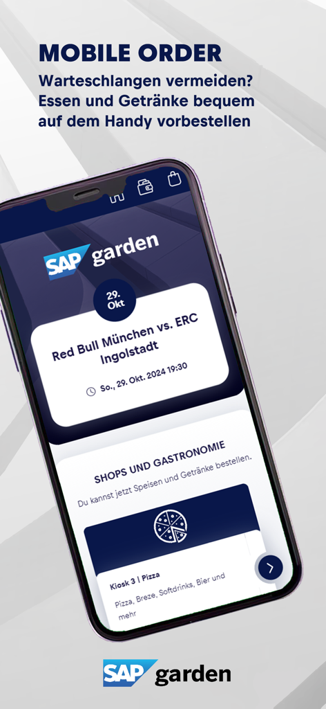 SAP Garden - SAPガーデンアプリの画面に、モバイルでの飲食物注文機能が表示されている