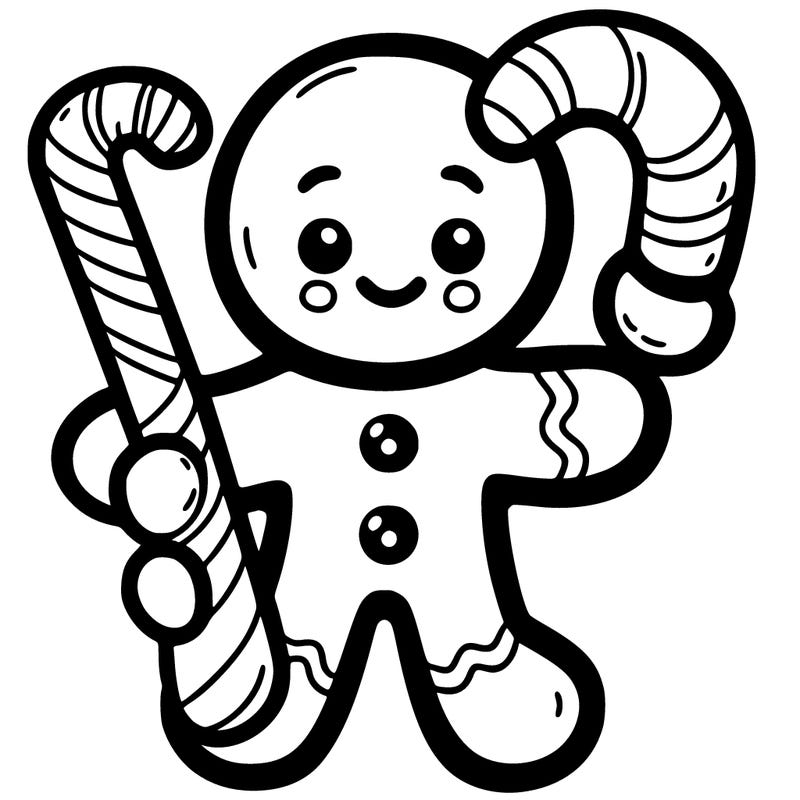 gingerbread man holding a candy cane
