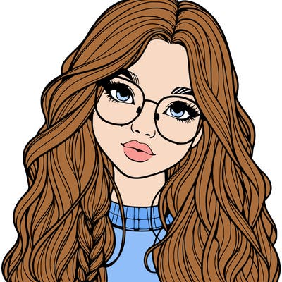 girl with long hair and freckles and glasses realistic
