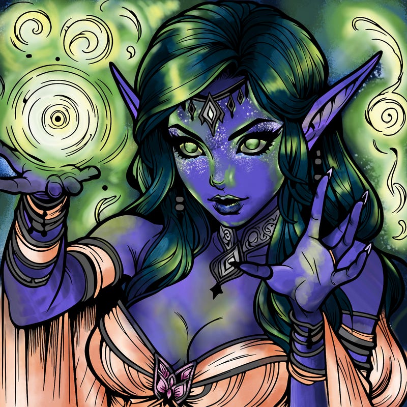 realistic scary beautiful elf sorceress casting spell